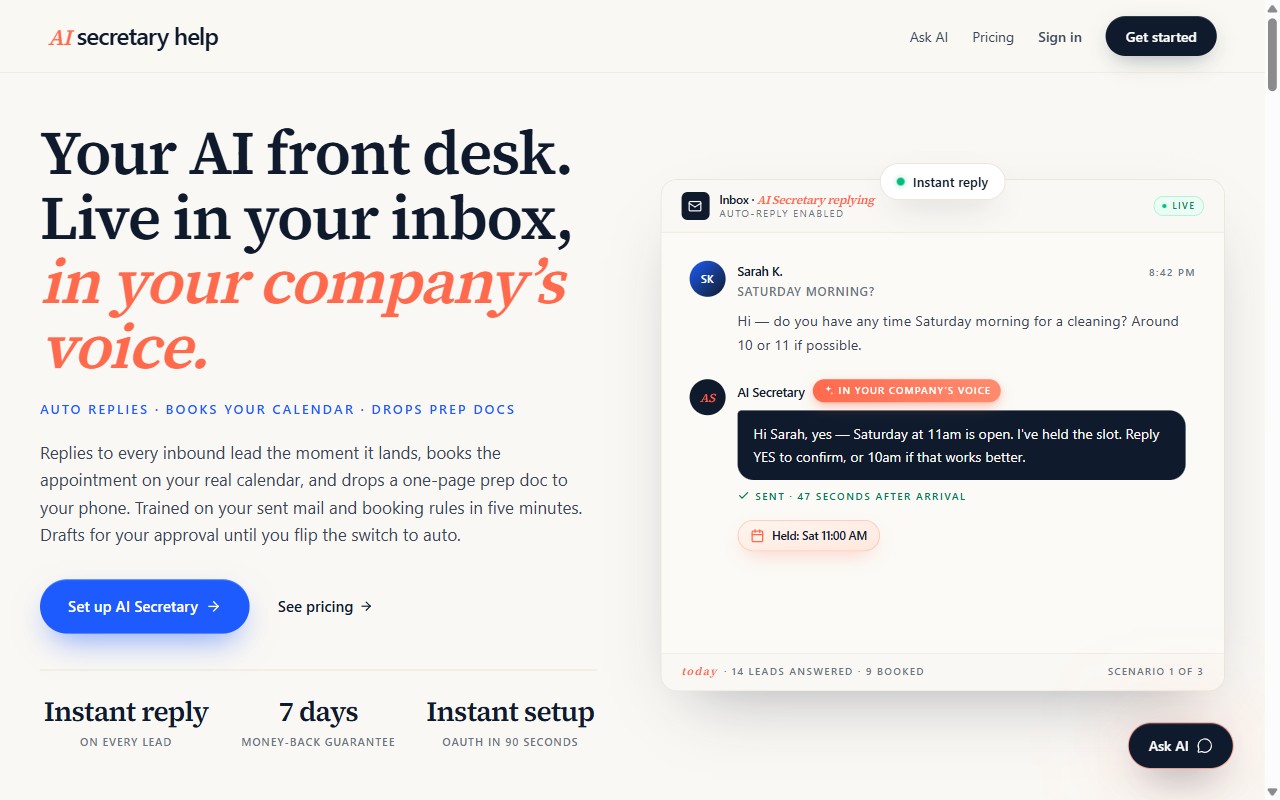 AI Secretary Help homepage