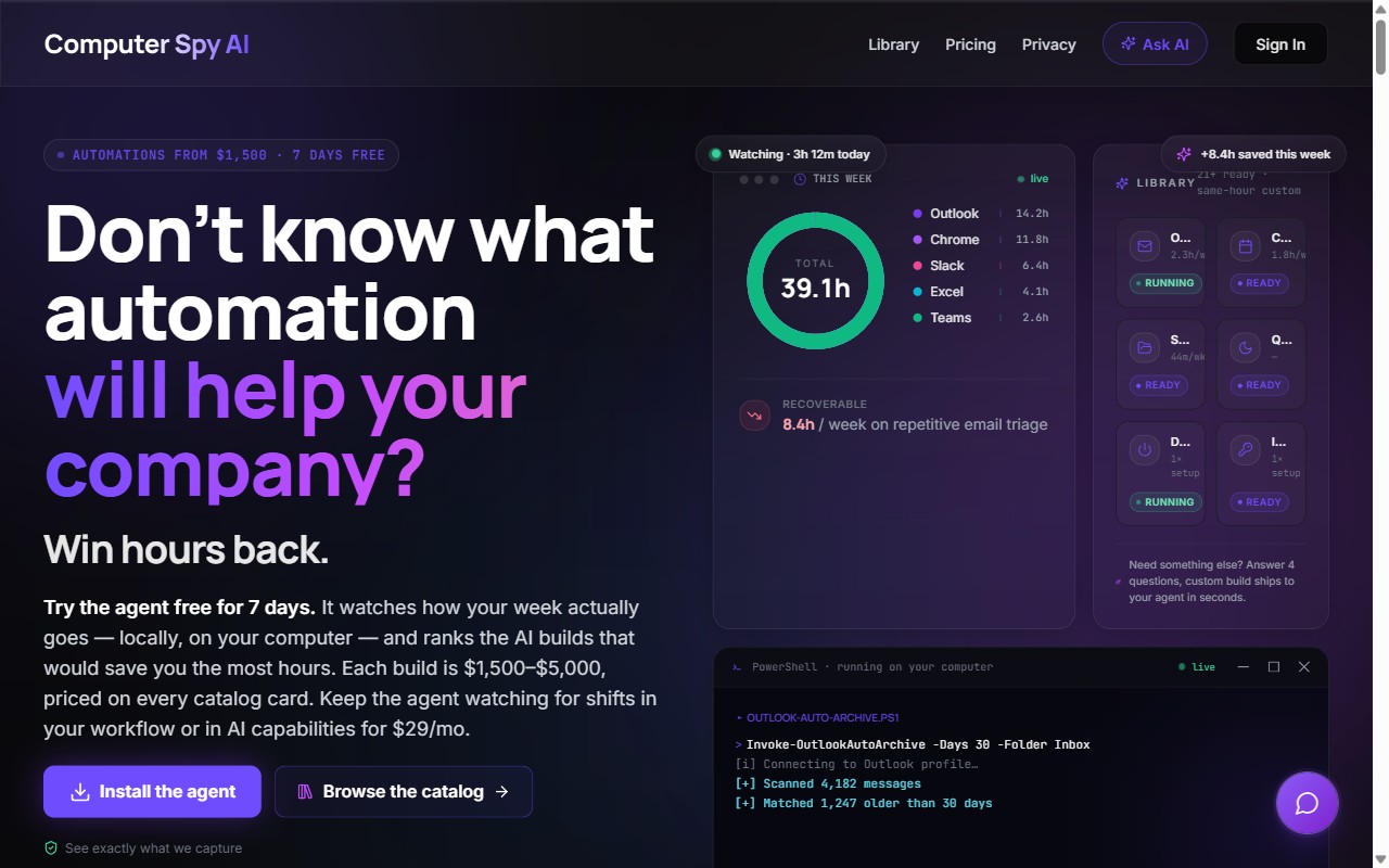 Computer Spy AI homepage - desktop view